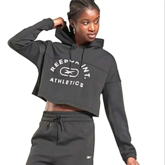 Reebok black cropped length drawstring hoodie - Picture 3 of 7